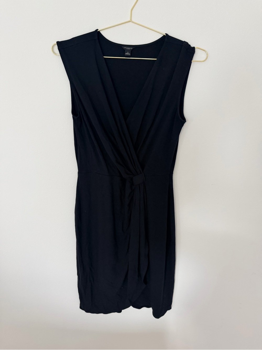 Ann Taylor Black Sleeveless Knot-Front Midi Dress Strechy Size small